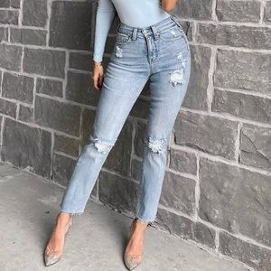 Distressed mom jeans